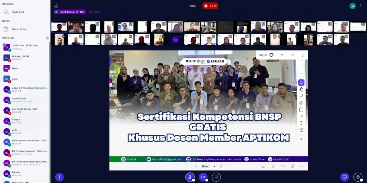 Kegiatan Sosialisasi Program Sertifikasi BNSP Gratis Khusus Dosen Member APTIKOM